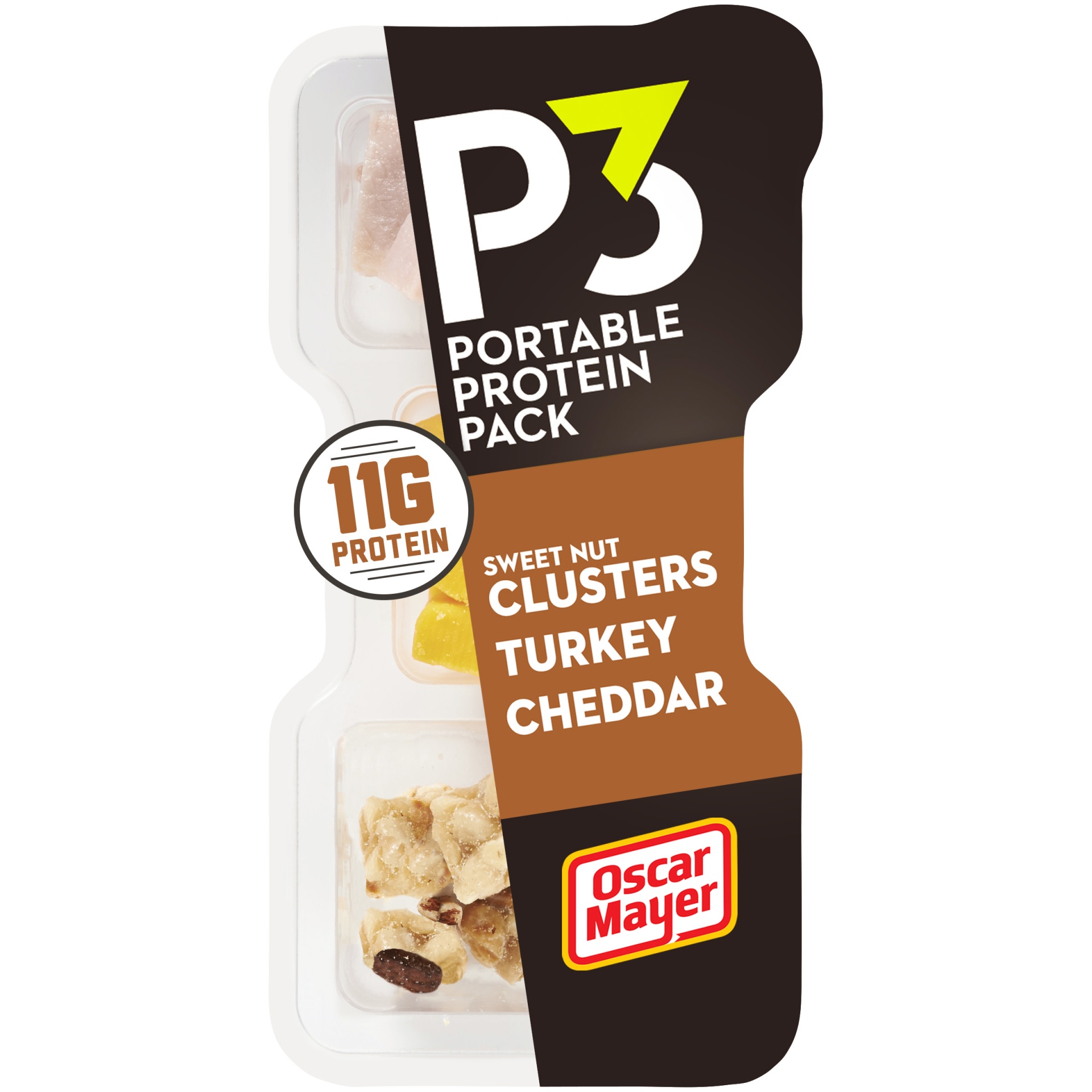 slide 1 of 4, P3 Portable Protein Snack Pack with Sweet Almond Nut Clusters, Turkey & Cheddar Cheese Tray, 2 oz
