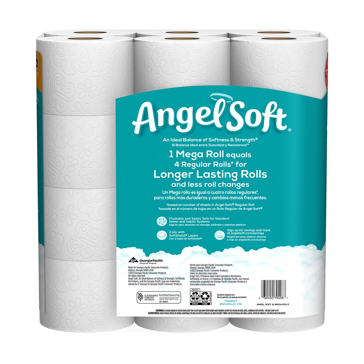 slide 4 of 6, Angel Soft Bathroom Tissue, Unscented, Mega Roll, 2-Ply, 24 ct
