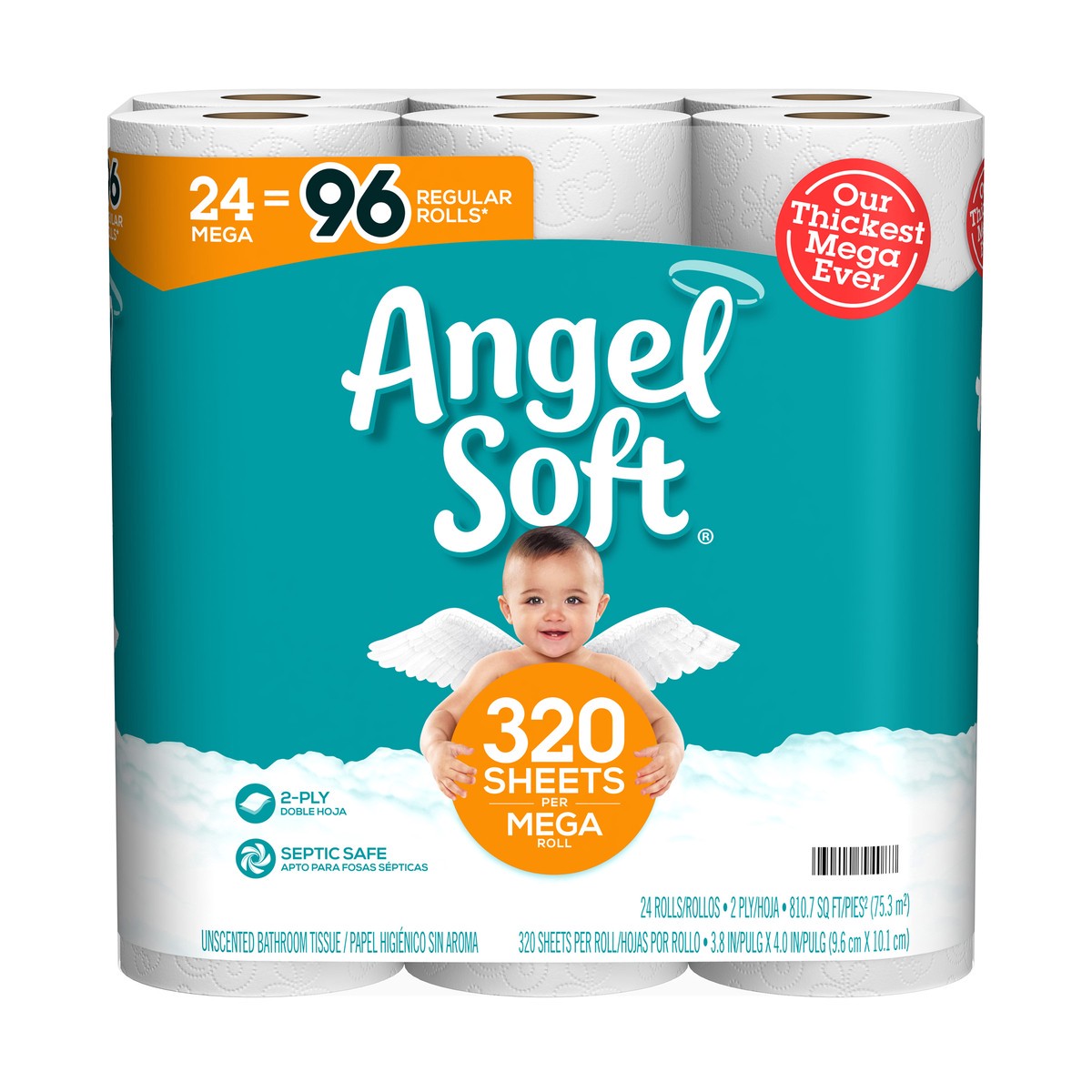 slide 5 of 6, Angel Soft Bathroom Tissue, Unscented, Mega Roll, 2-Ply, 24 ct