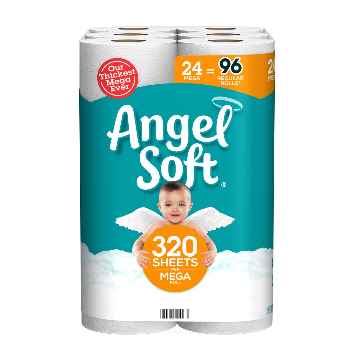 slide 3 of 6, Angel Soft Bathroom Tissue, Unscented, Mega Roll, 2-Ply, 24 ct