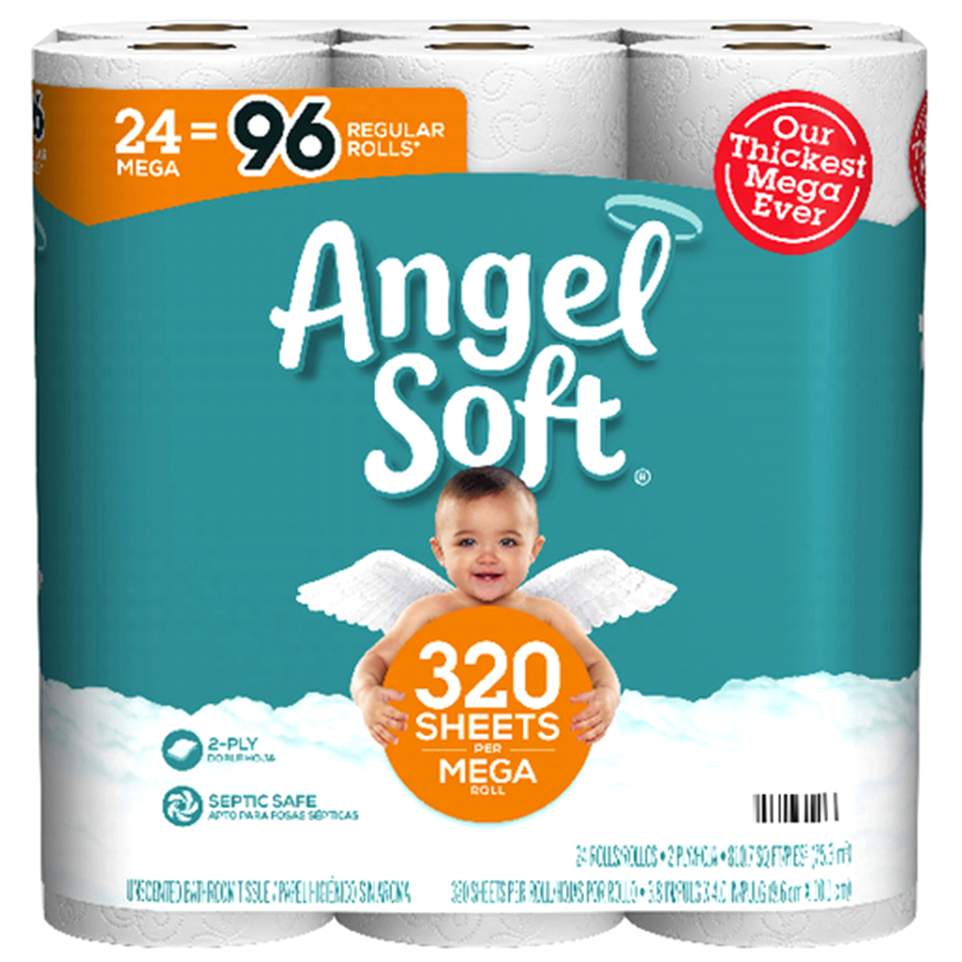slide 1 of 1, Angel Soft Mega 2-Ply Toilet Paper, 24 ct