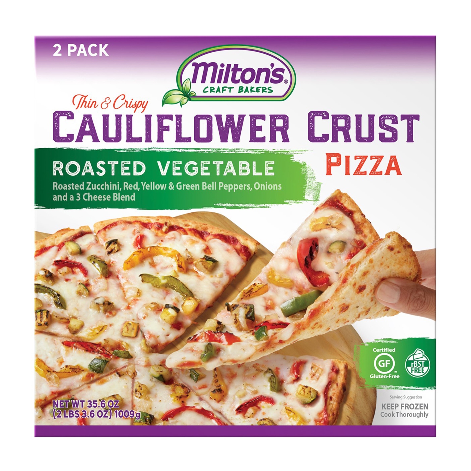 slide 1 of 1, Milton's Cauliflower Crust Pizza Roasted Vegetable, 2 ct