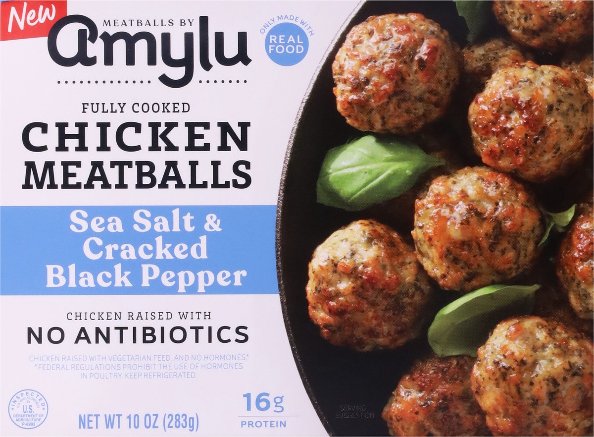 slide 4 of 12, Amylu Foods Sea Salt & Cracked Black Pepper Chicken Meatballs 10 oz, 10 oz