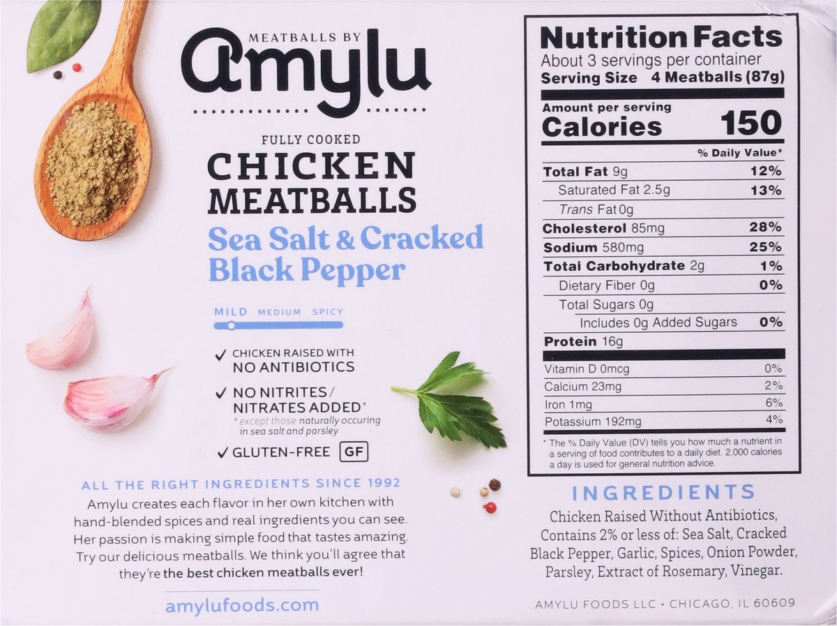 slide 3 of 12, Amylu Foods Sea Salt & Cracked Black Pepper Chicken Meatballs 10 oz, 10 oz