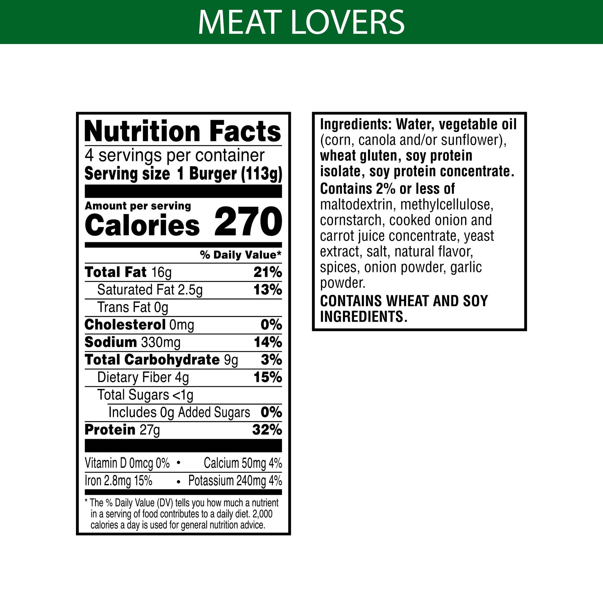 slide 4 of 5, MorningStar Farms Veggie Burgers, Meat Lovers, 16 oz, 4 Count, Frozen, 16 oz