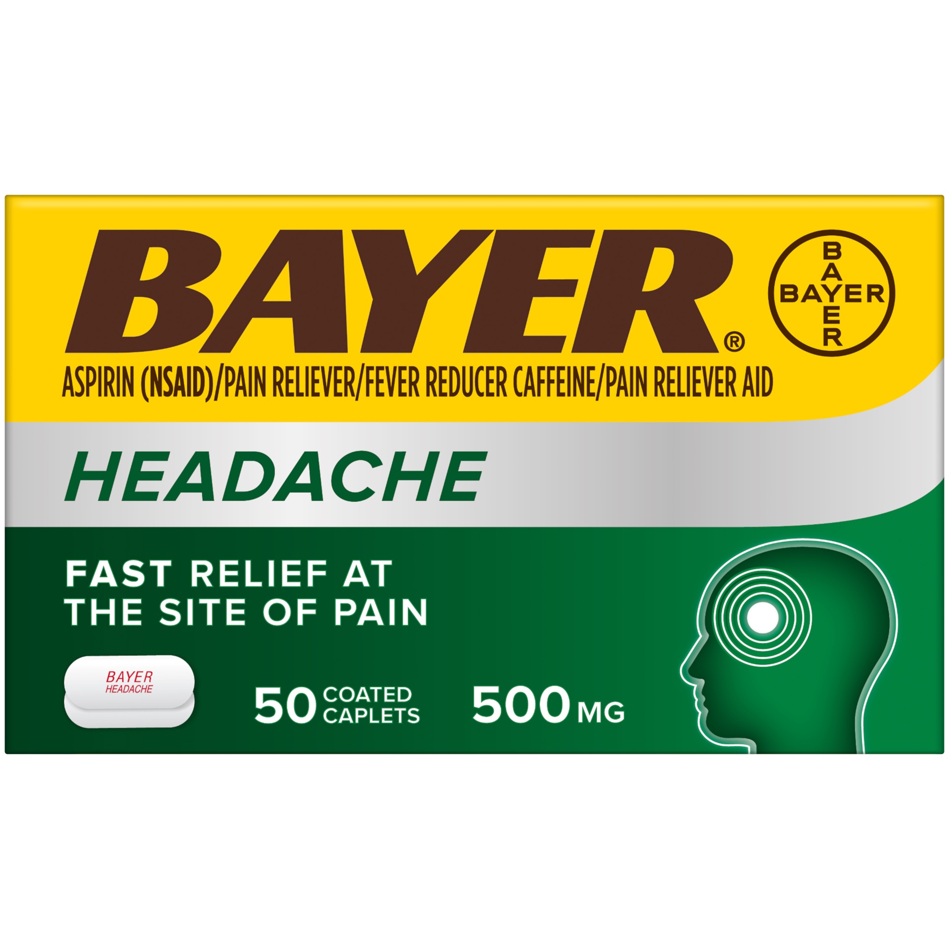 slide 1 of 2, Bayer Headache Aspirin Coated Tablets with Caffeine, 50 ct