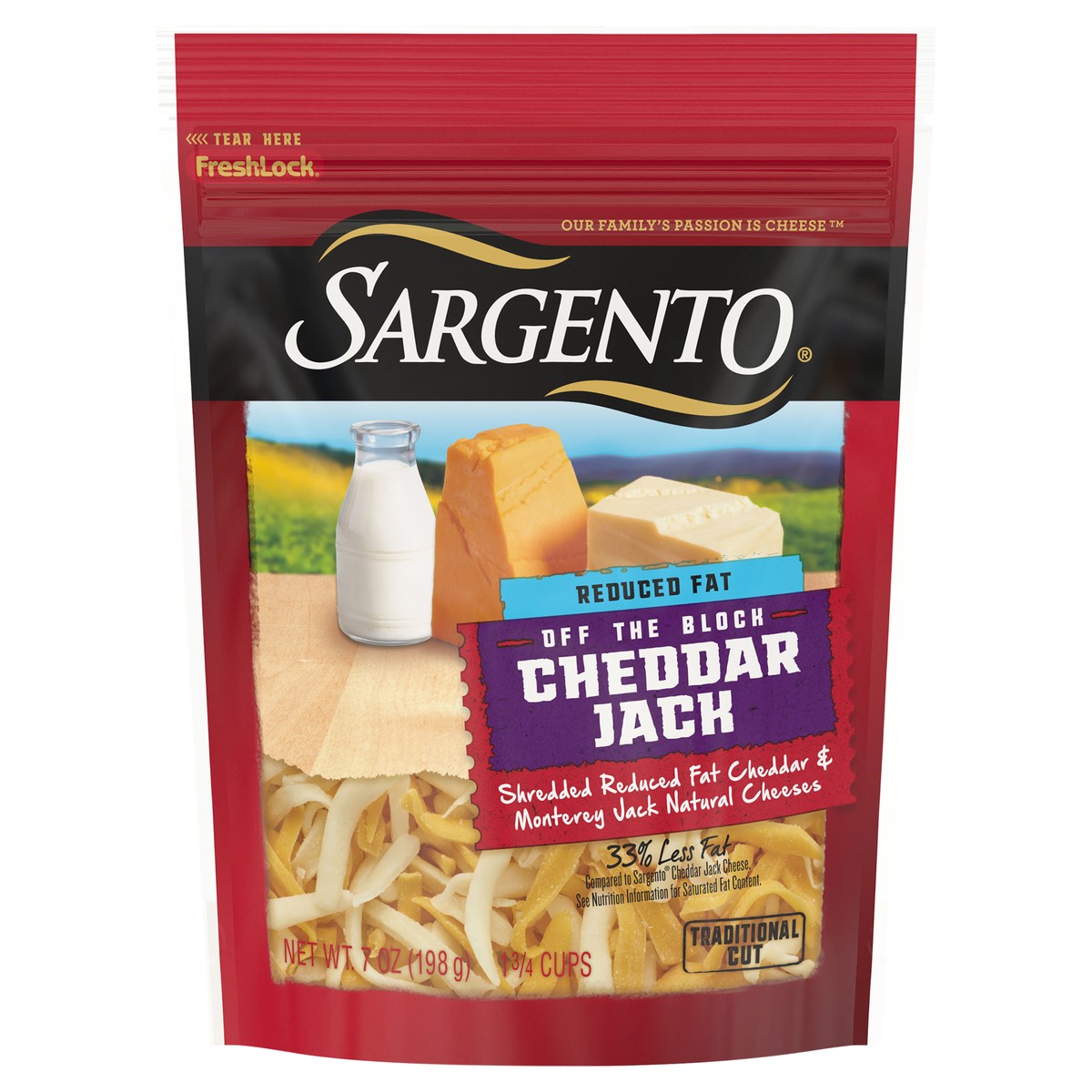 slide 1 of 9, Sargento Shredded Reduced Fat Cheddar Jack Natural Cheese, 7 oz., 7 oz