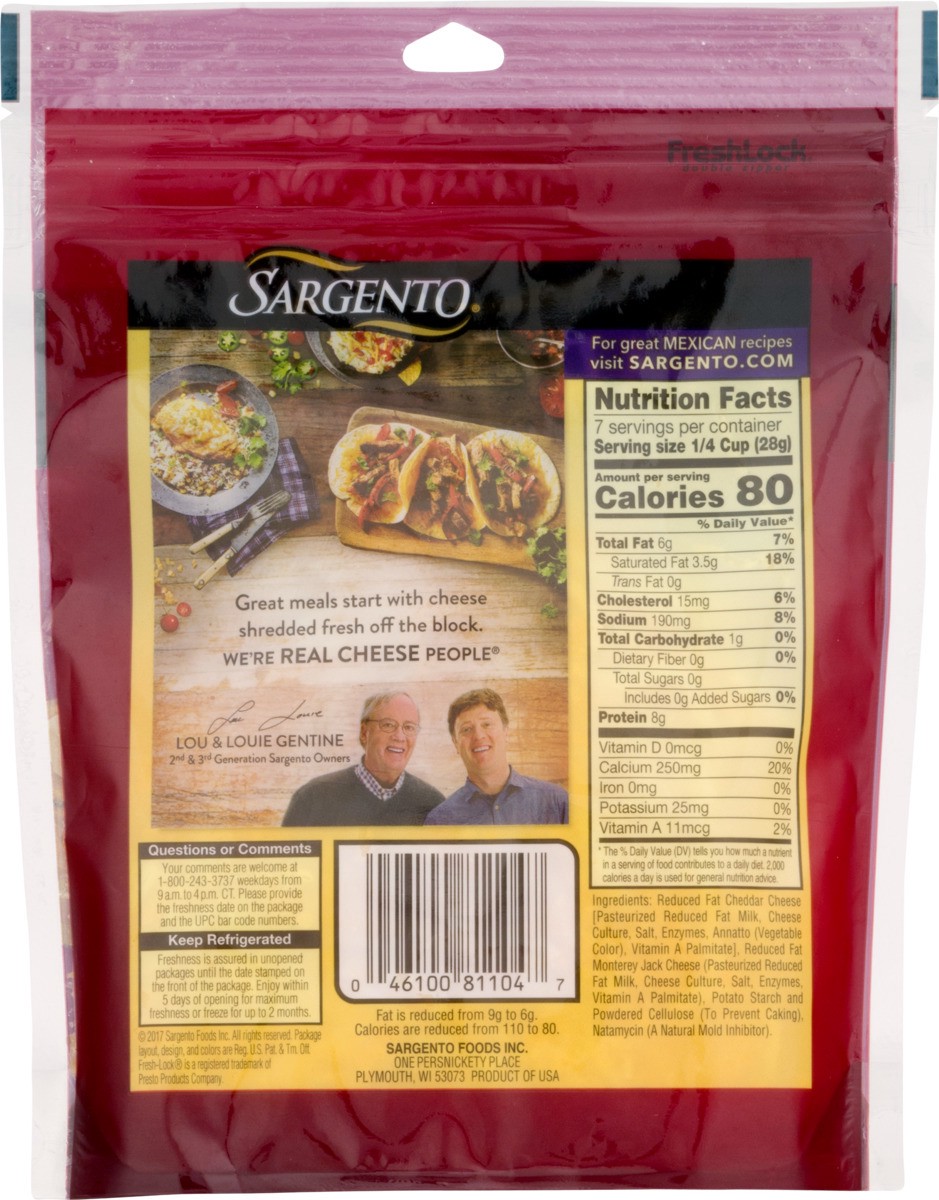 slide 8 of 9, Sargento Shredded Reduced Fat Cheddar Jack Natural Cheese, 7 oz., 7 oz