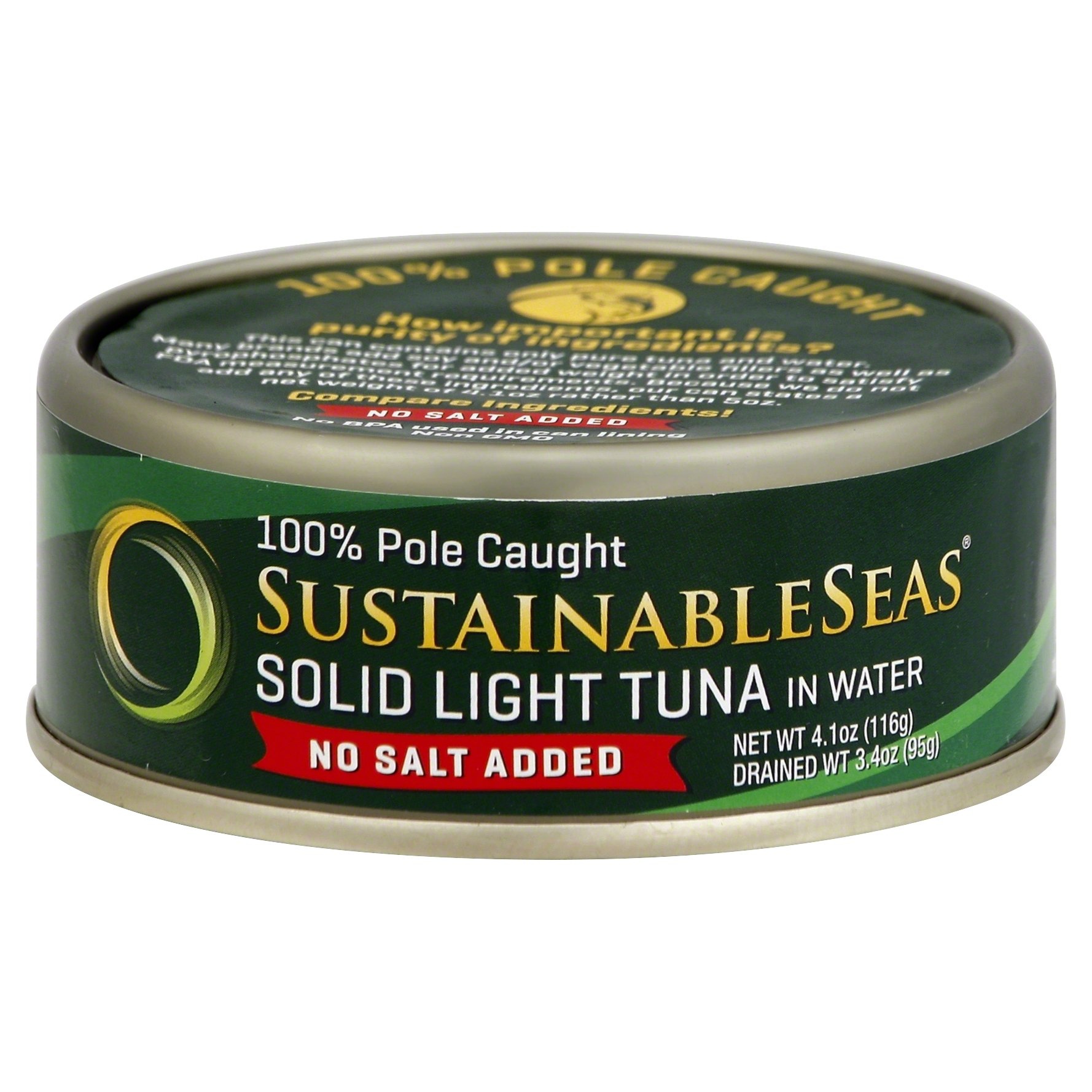 slide 1 of 1, Sustainable Seas Tuna Wild Skipjack Solid Light In Spring Water, No Salt, 4.1 oz