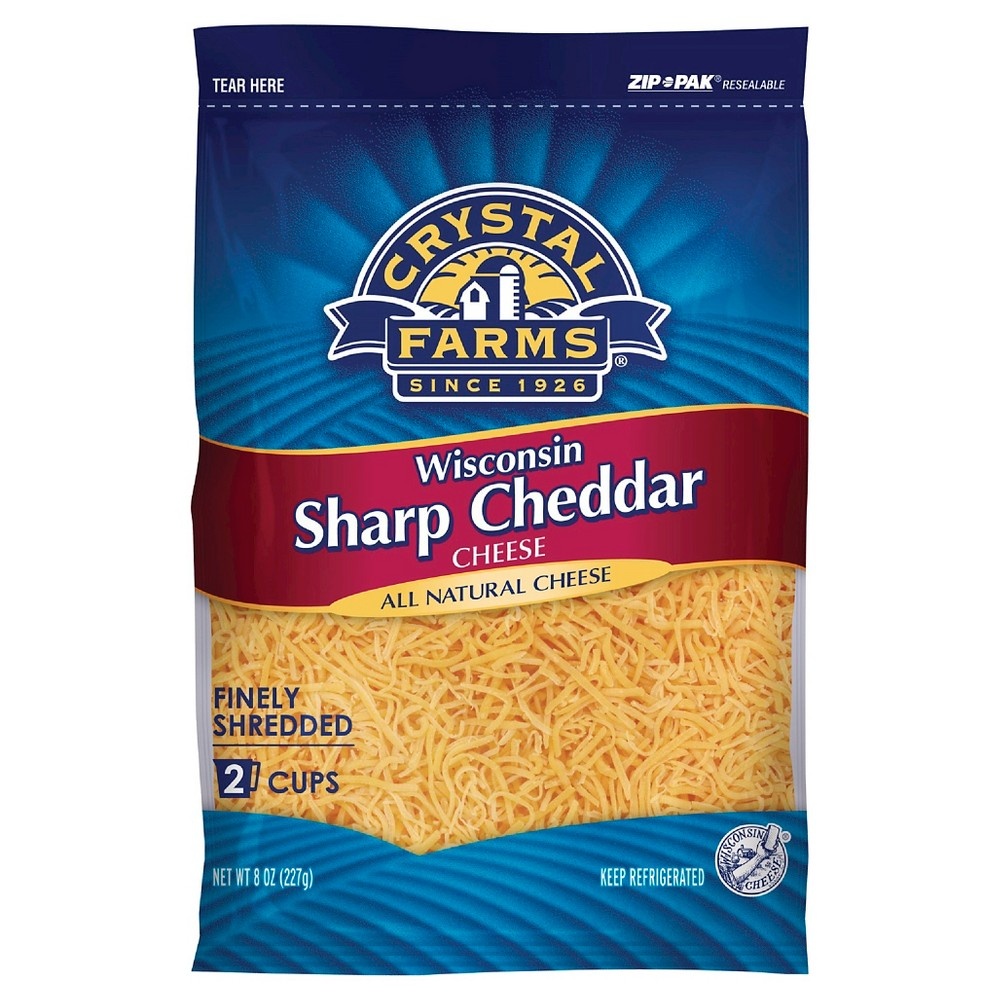 slide 1 of 1, Crystal Farms Wisconsin White Sharp Cheddar Shredded Cheese, 8 oz