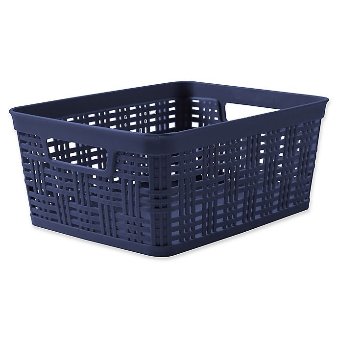 slide 1 of 1, Starplast Plastic Wicker Small Storage Basket - Peacoat, 1 ct