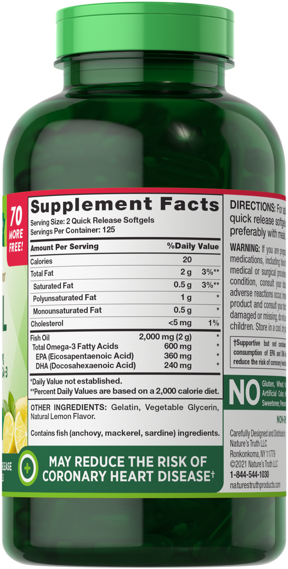 slide 4 of 4, Nature's Truth Natural Lemon Flavor Fish Oil 2,000 mg, 250 ct