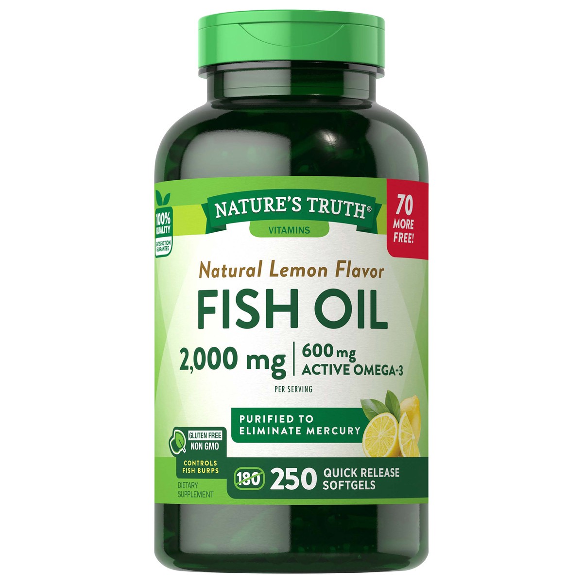 slide 1 of 4, Nature's Truth Natural Lemon Flavor Fish Oil 2,000 mg, 250 ct