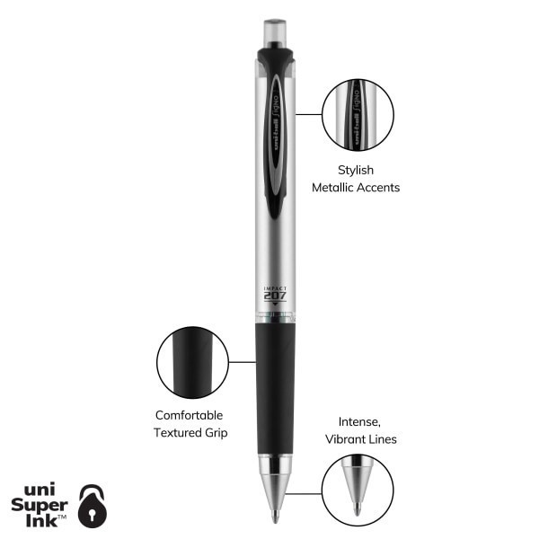 slide 8 of 8, uni-ball Rt Retractable Gel Pens, Gel Impact, Bold Point, 1.0 Mm, Silver Barrels, Black Ink, Pack Of 4, 4 ct
