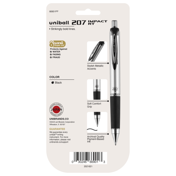 slide 6 of 8, uni-ball Rt Retractable Gel Pens, Gel Impact, Bold Point, 1.0 Mm, Silver Barrels, Black Ink, Pack Of 4, 4 ct