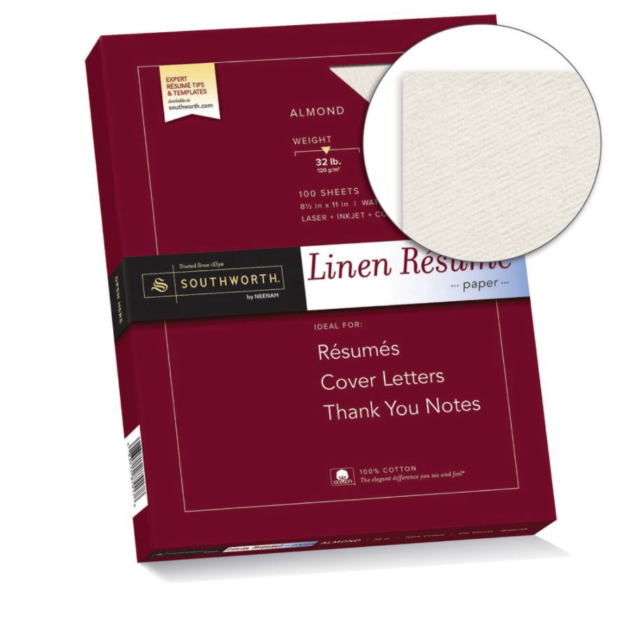 slide 2 of 4, Southworth Cotton Linen Resume Paper - Almond, 100 ct; 8 1/2 in x 11 in; 32 lb