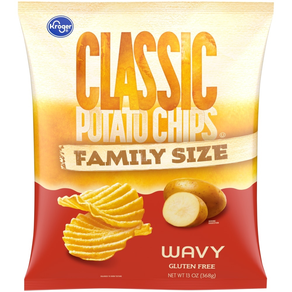 slide 1 of 1, Kroger Classic Wavy Potato Chips, 13 oz