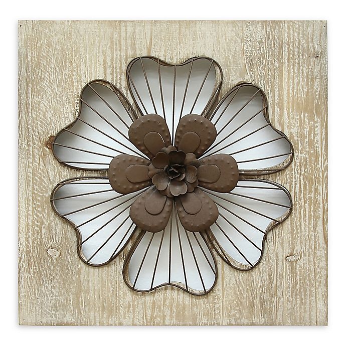 slide 1 of 4, Stratton Home Decor Rustic Flower Square Metal Wall Art - Espresso, 14 in