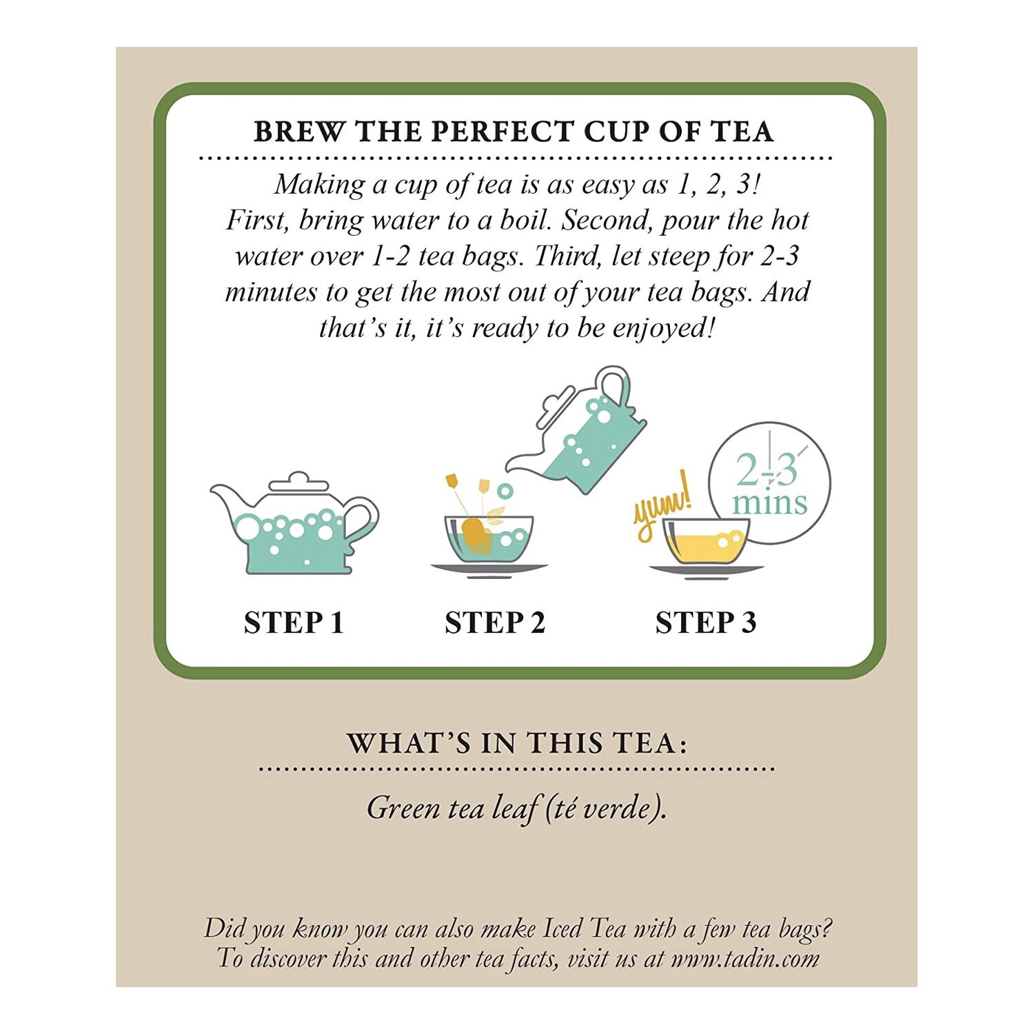 slide 4 of 4, NON BRAND Tadin Te Verde Green Tea, 1 ct