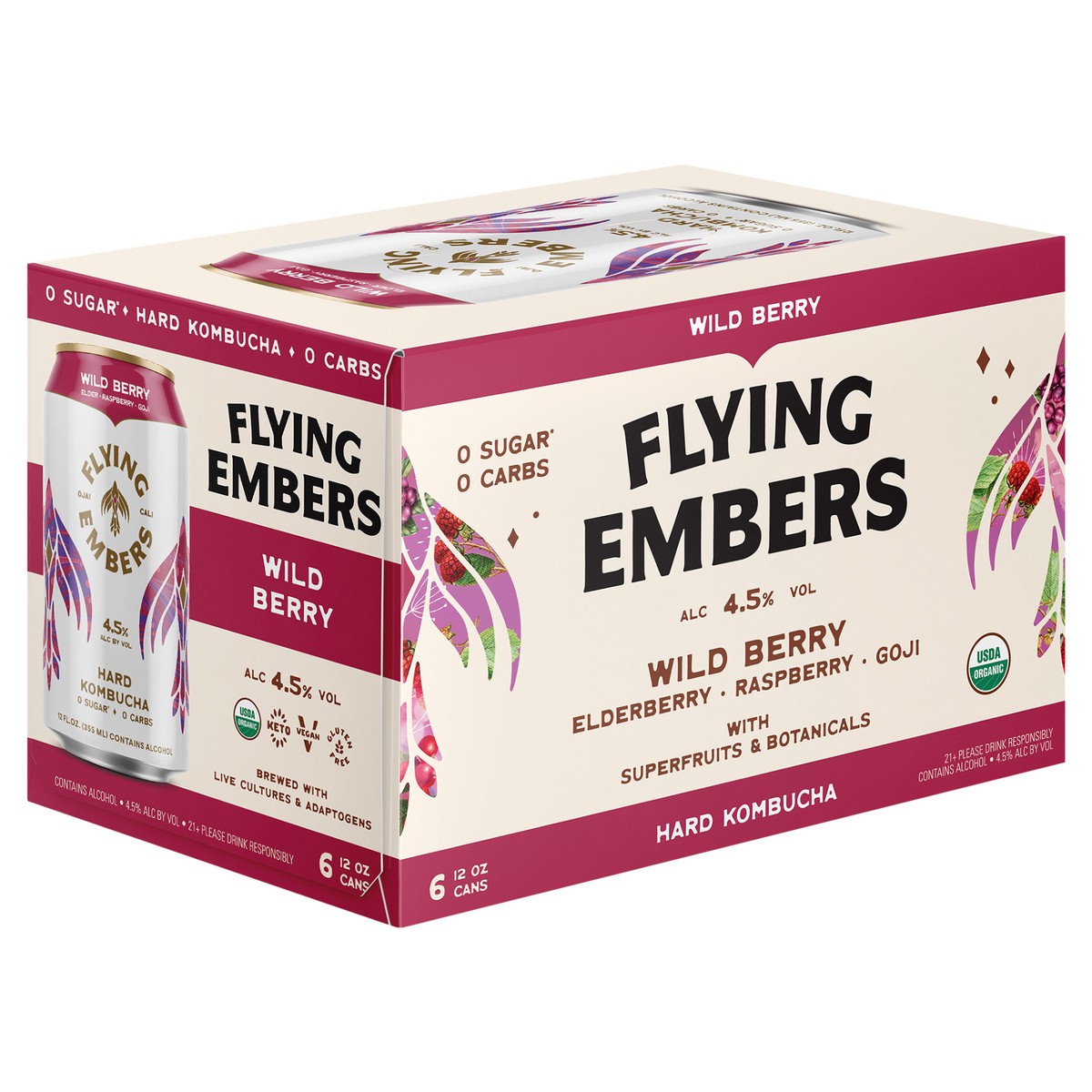 slide 2 of 7, Flying Embers Wild Berry Hard Kombucha, 6 ct; 12 fl oz