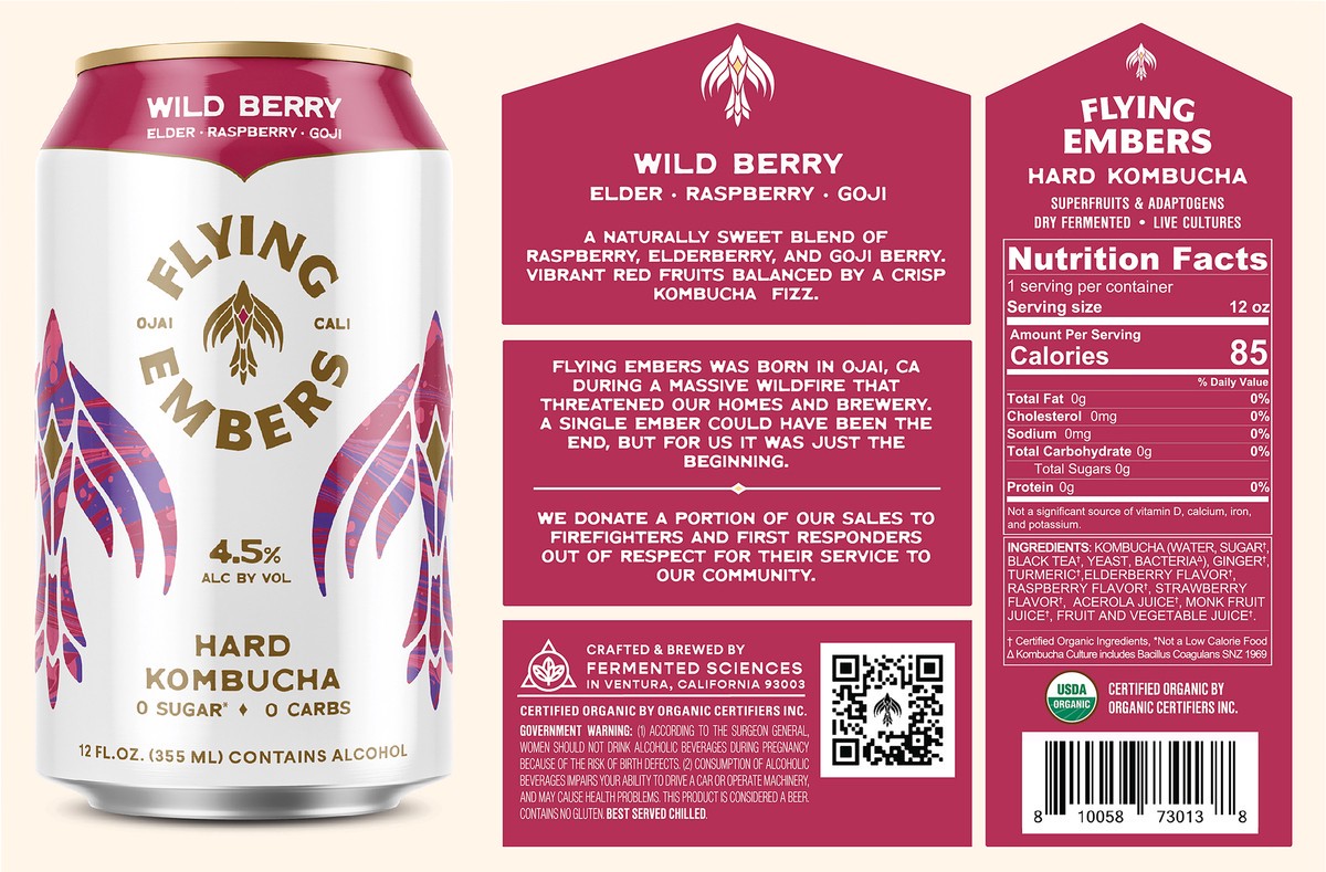 slide 4 of 7, Flying Embers Wild Berry Hard Kombucha, 6 ct; 12 fl oz