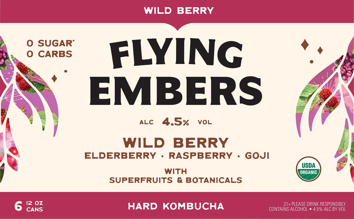 slide 7 of 7, Flying Embers Wild Berry Hard Kombucha, 6 ct; 12 fl oz