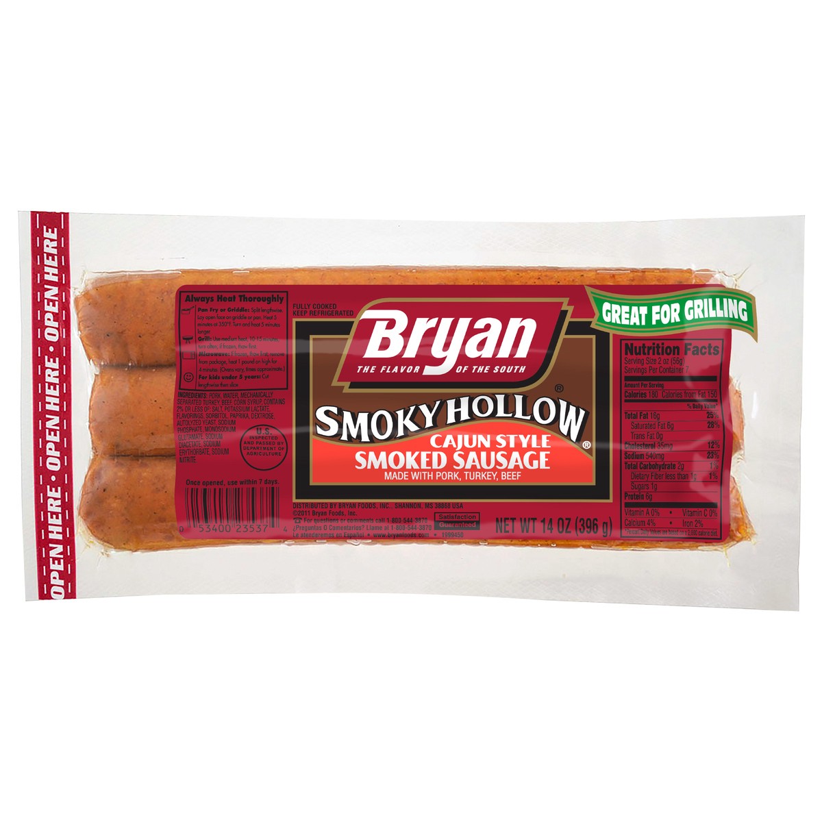 slide 1 of 7, Bryan Smoky Hollow Cajun Style Smoked Sausage, 14 oz, 396.89 g