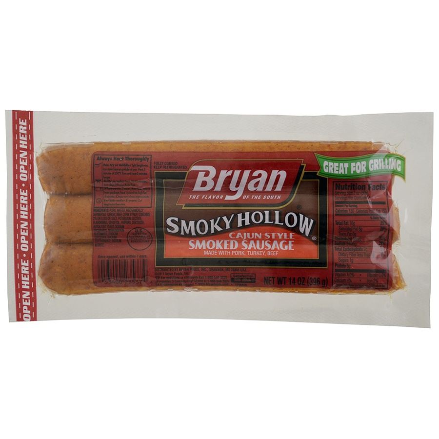 slide 1 of 1, Bryan Smoky Hollow Cajun Style Smoked Sausage Link, 14 oz
