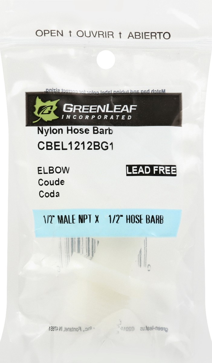 slide 1 of 10, Green Leaf 1/2 Inch x 1/2 Inch Elbow Nylon Hose Barb 1 ea, 1 ct