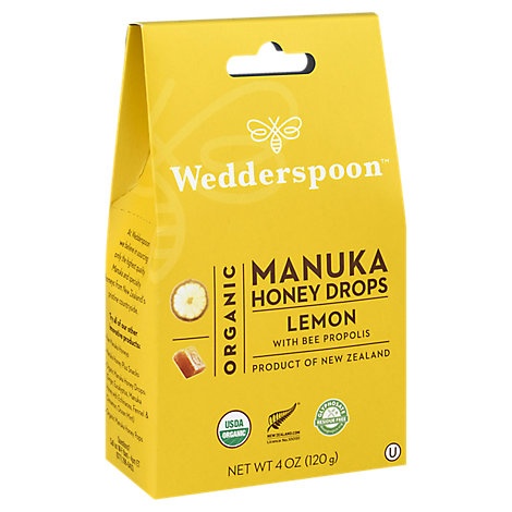 slide 1 of 1, Wedderspoon Organic Manuka Honey Drops Lemon With Bee Propolis, 4 oz