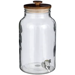 Chefstyle Glass Beverage Dispenser with Wooden Lid
