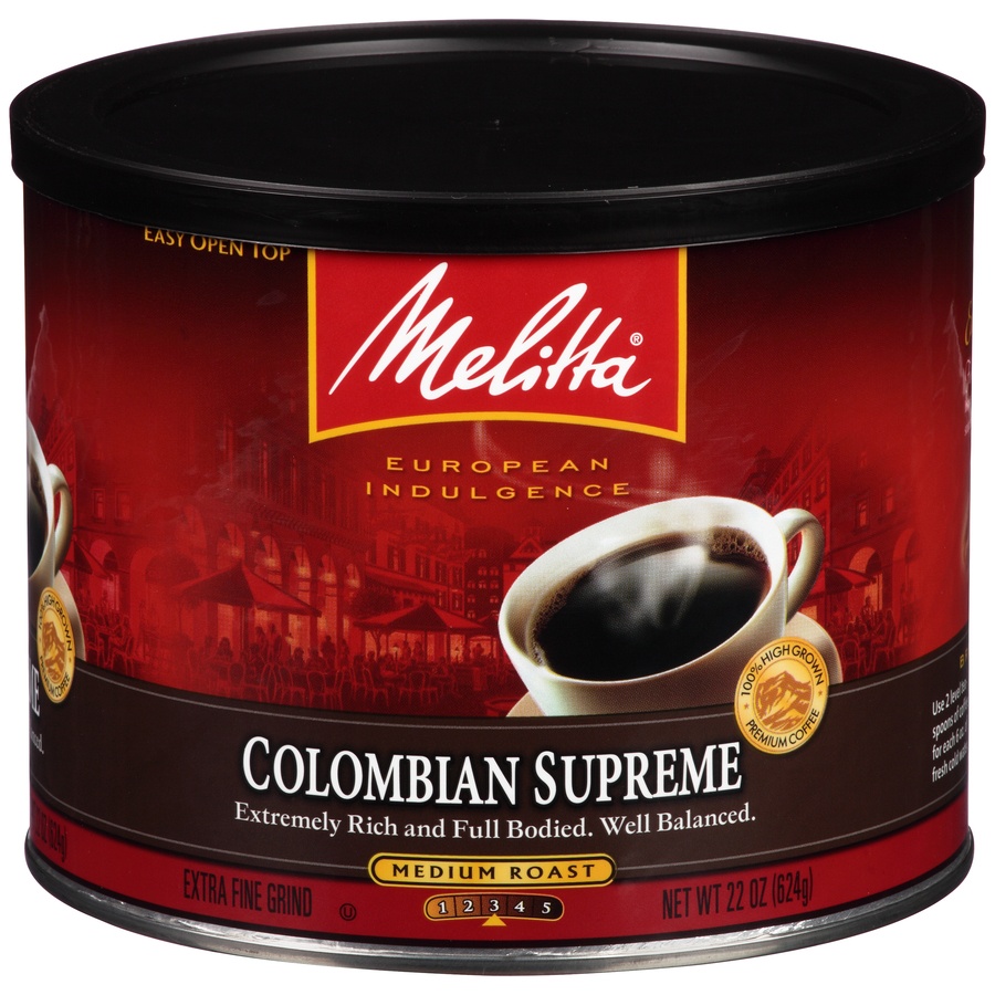 slide 1 of 5, Melitta Colombian Supreme Medium Roast Ground Coffee, 22 oz