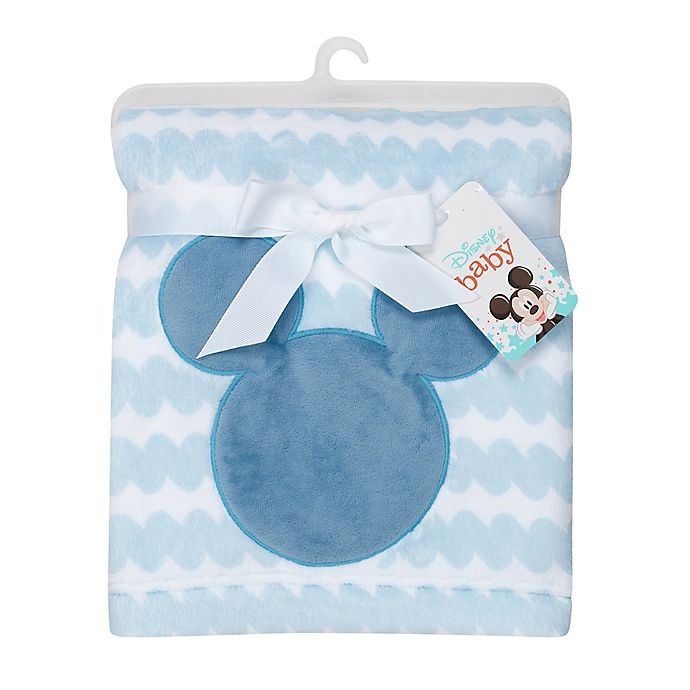 slide 3 of 5, Disney Mickey Mouse Lux Applique Receiving Blanket - Blue, 1 ct