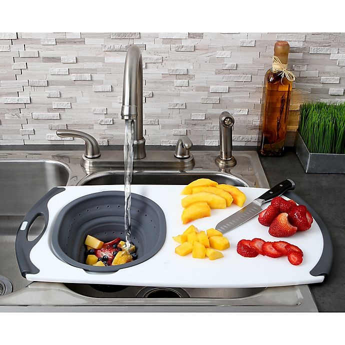 slide 4 of 4, Dexas Popware Over-the-Sink Collapsible Strainer Cutting Board - Grey, 1 ct