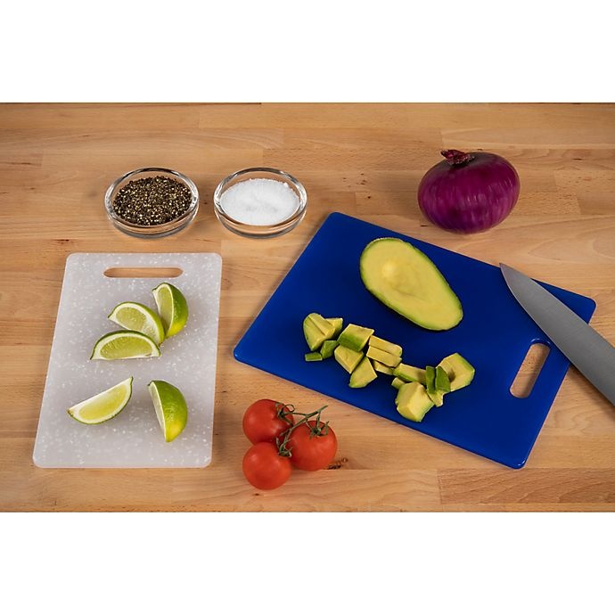 slide 4 of 4, Dexas Poly Cutting Board Set - Blue/Granite, 2 ct