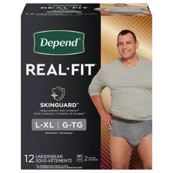 Depend Real Fit Incontinence Underwear for Men, Disposable, Maximum Absorbency, LargeExtra-Large, Black and Grey, 12 Count