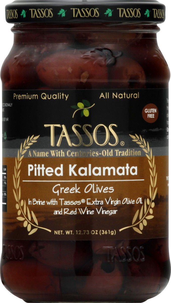 slide 6 of 9, Tassos Pitted Kalamata Olives/ Oil, 13.1 oz