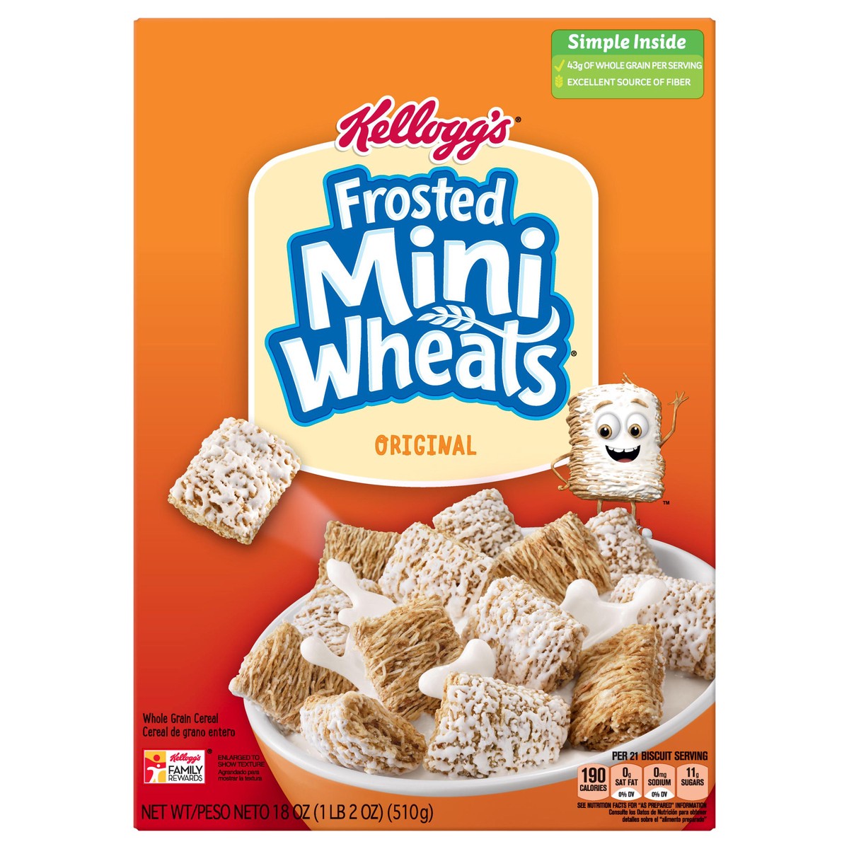 slide 10 of 10, Frosted Mini-Wheats Kelloggs Bite Size Frosted Mini Wheats Cereal, 18 oz