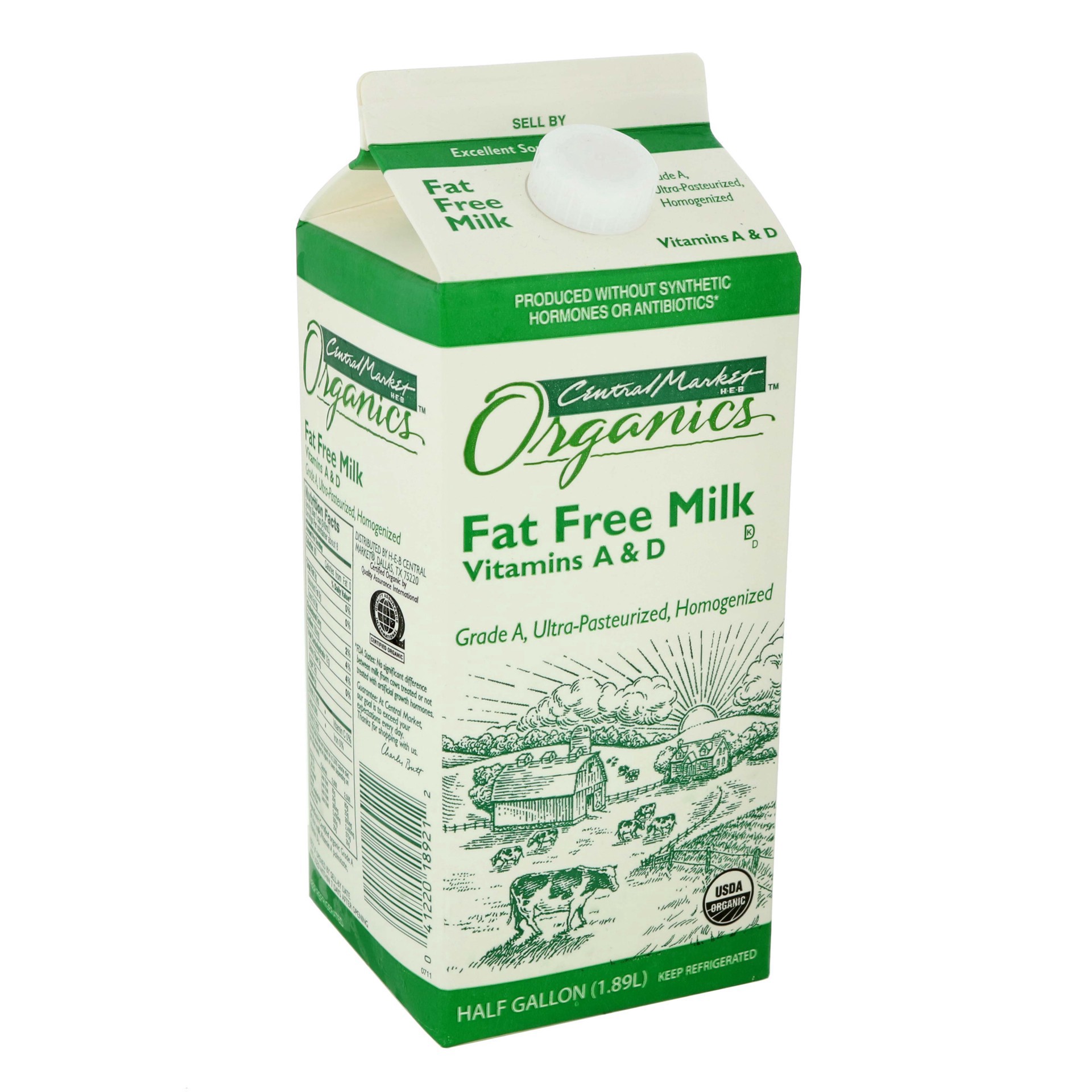 slide 1 of 1, Central Market Organics Fat Free Milk, 1/2 gal