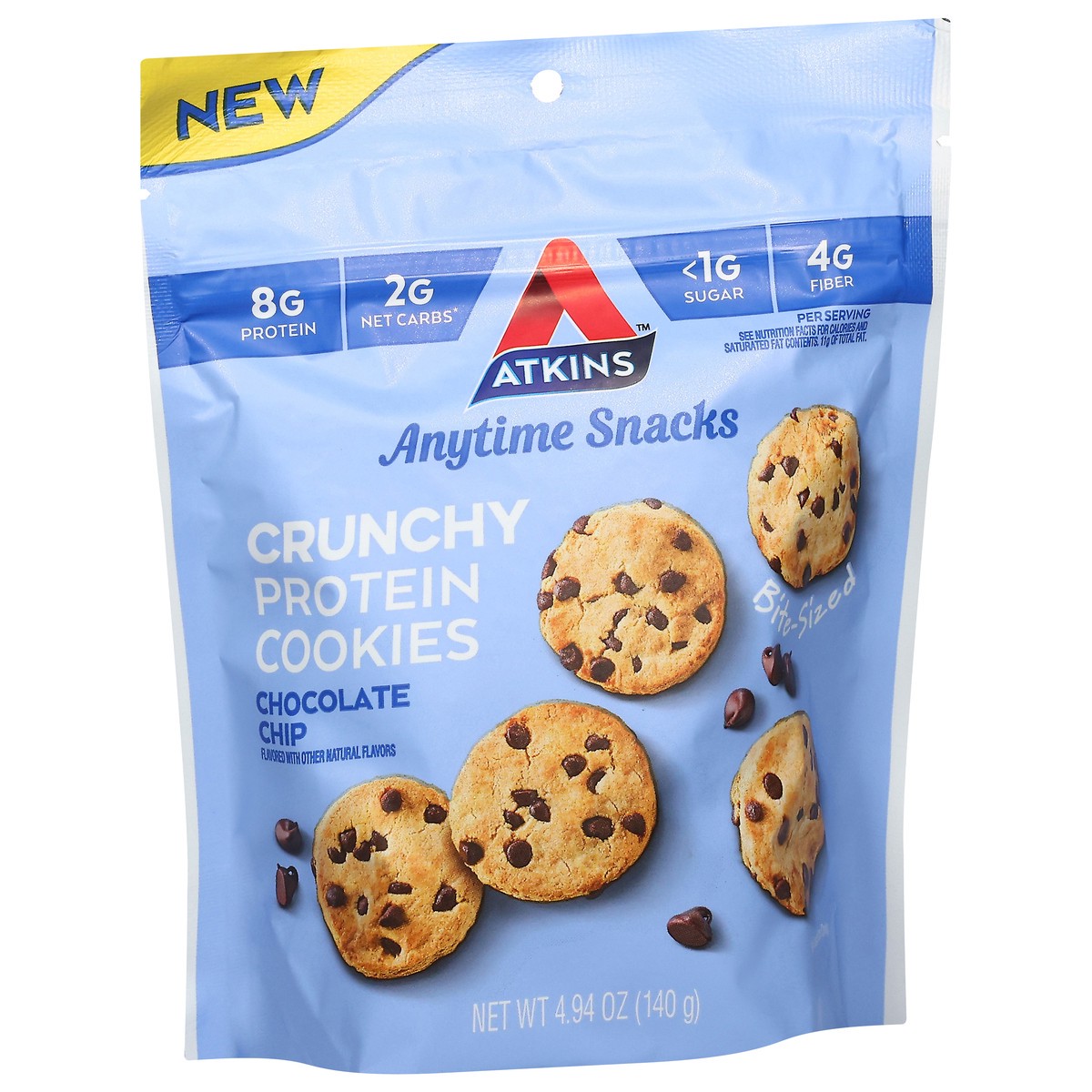 slide 10 of 13, Atkins Protein Cookies, Chocolate Chip, Crunchy, 4.94 oz