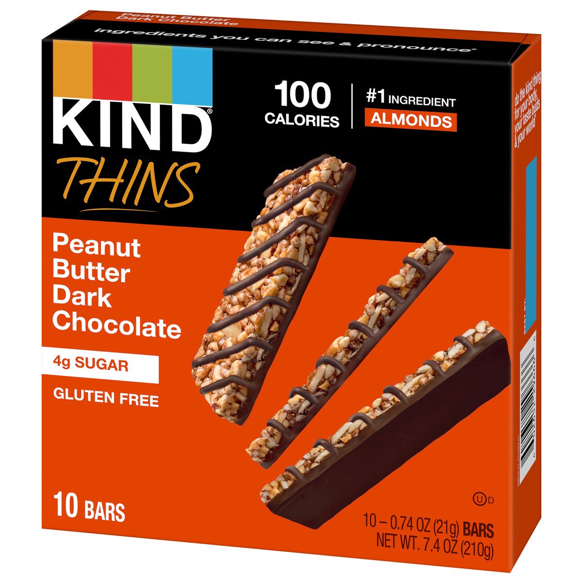 slide 5 of 8, KIND Thins, Peanut Butter Dark Chocolate Bars, 0.74 oz, 10 Count, 1 ct
