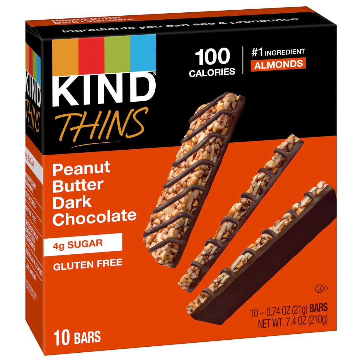 slide 8 of 8, KIND Thins, Peanut Butter Dark Chocolate Bars, 0.74 oz, 10 Count, 1 ct