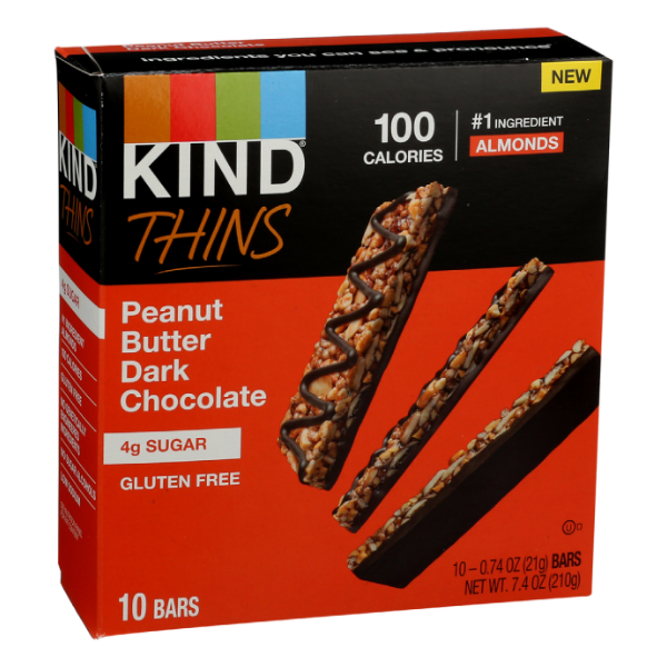 slide 1 of 8, KIND Thins, Peanut Butter Dark Chocolate Bars, 0.74 oz, 10 Count, 1 ct