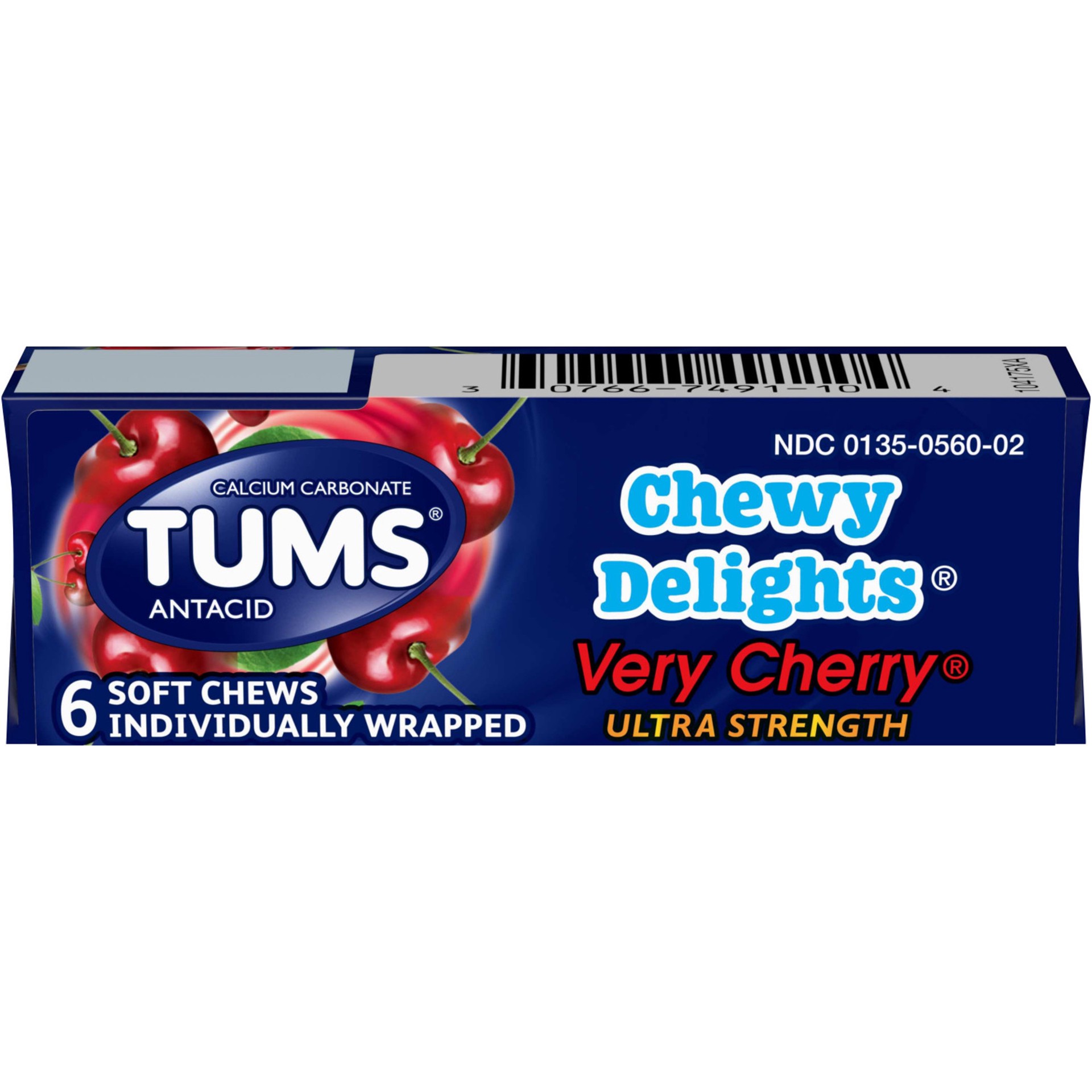 slide 1 of 1, TUMS Chewy Delights Ultra Strength Antacid Soft Chews for Heartburn Relief, Very Cherry - 6 Count, 6 ct