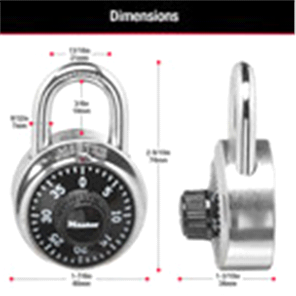 slide 9 of 9, Master Lock Standard Dial Combination Padlock 1500T, 1-7/8 inch wide, Pack of 2, 7/8 in