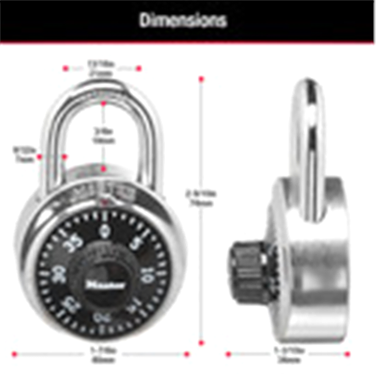 slide 8 of 9, Master Lock Standard Dial Combination Padlock 1500T, 1-7/8 inch wide, Pack of 2, 7/8 in