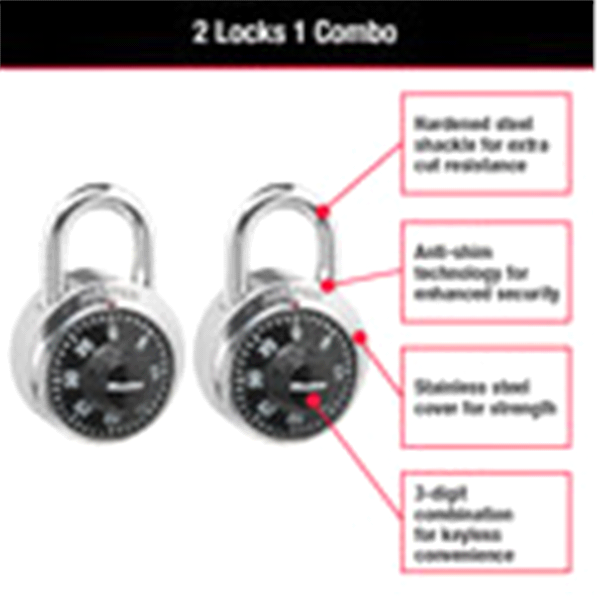 slide 3 of 9, Master Lock Standard Dial Combination Padlock 1500T, 1-7/8 inch wide, Pack of 2, 7/8 in