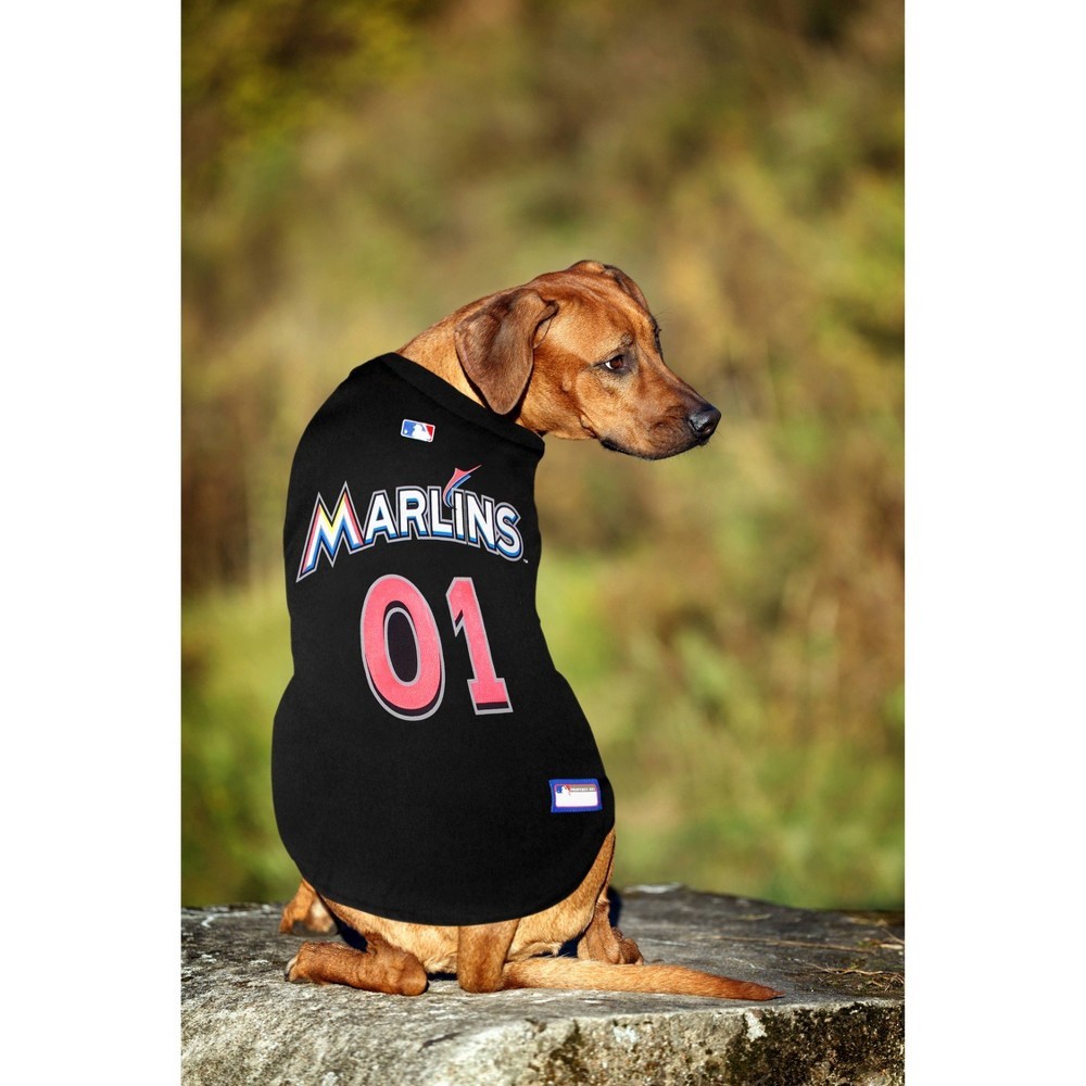 slide 2 of 4, MLB Miami Marlins Pets First Pet Baseball Jersey - Black S, 1 ct