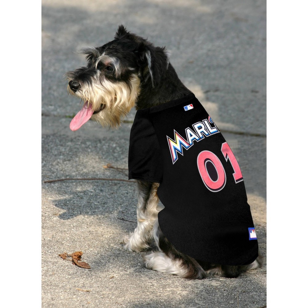 slide 3 of 4, MLB Miami Marlins Pets First Pet Baseball Jersey - Black S, 1 ct