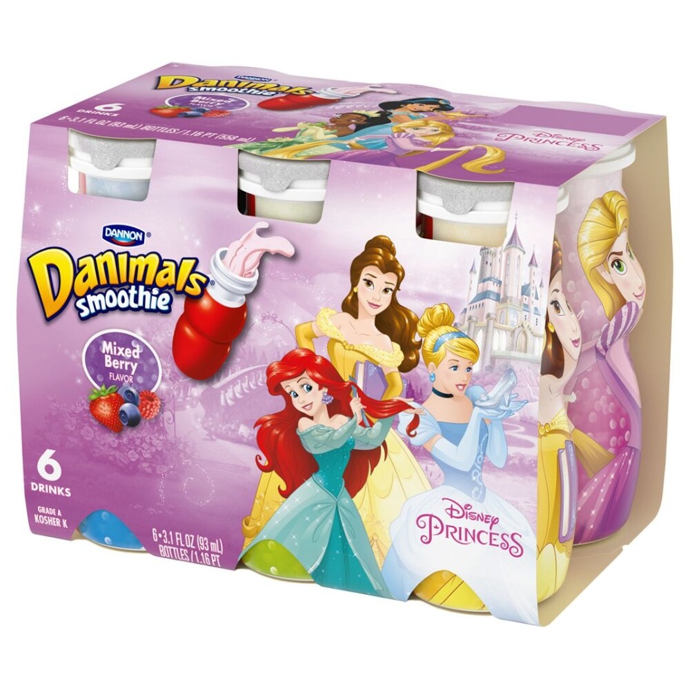 slide 1 of 1, Danimals Disney Princess Mixed Berry Smoothies, 6 ct; 3.1 fl oz